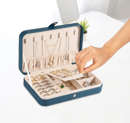 Small Jewelry Box for Women Girls, PU Leather Travel Jewelry Case, Portable Jewelry Organizer Storage Holder Display for Ring Earrings Necklace Brooch Men Kids Gift, Dark Blue