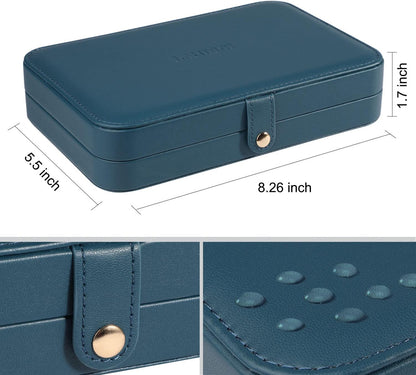 Small Jewelry Box for Women Girls, PU Leather Travel Jewelry Case, Portable Jewelry Organizer Storage Holder Display for Ring Earrings Necklace Brooch Men Kids Gift, Dark Blue