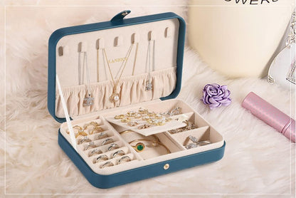 Small Jewelry Box for Women Girls, PU Leather Travel Jewelry Case, Portable Jewelry Organizer Storage Holder Display for Ring Earrings Necklace Brooch Men Kids Gift, Dark Blue
