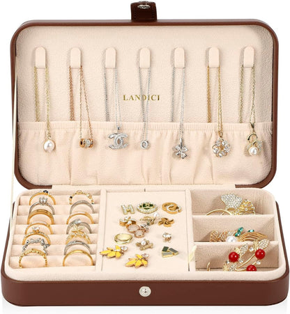 Small Jewelry Box for Women Girls, PU Leather Travel Jewelry Case, Portable Jewelry Organizer Storage Holder Display for Ring Earrings Necklace Brooch Men Kids Gift, Dark Blue