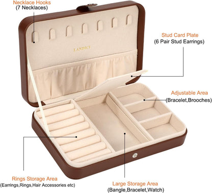 Small Jewelry Box for Women Girls, PU Leather Travel Jewelry Case, Portable Jewelry Organizer Storage Holder Display for Ring Earrings Necklace Brooch Men Kids Gift, Dark Blue