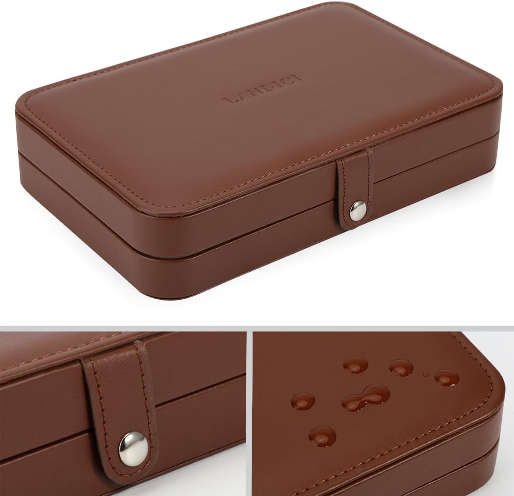 Small Jewelry Box for Women Girls, PU Leather Travel Jewelry Case, Portable Jewelry Organizer Storage Holder Display for Ring Earrings Necklace Brooch Men Kids Gift, Dark Blue