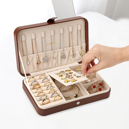 Small Jewelry Box for Women Girls, PU Leather Travel Jewelry Case, Portable Jewelry Organizer Storage Holder Display for Ring Earrings Necklace Brooch Men Kids Gift, Dark Blue