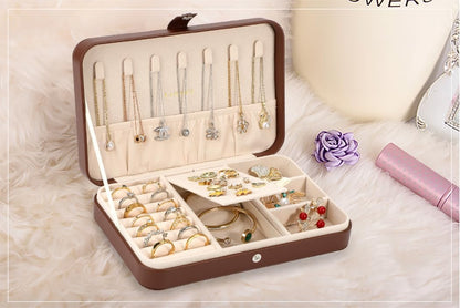 Small Jewelry Box for Women Girls, PU Leather Travel Jewelry Case, Portable Jewelry Organizer Storage Holder Display for Ring Earrings Necklace Brooch Men Kids Gift, Dark Blue
