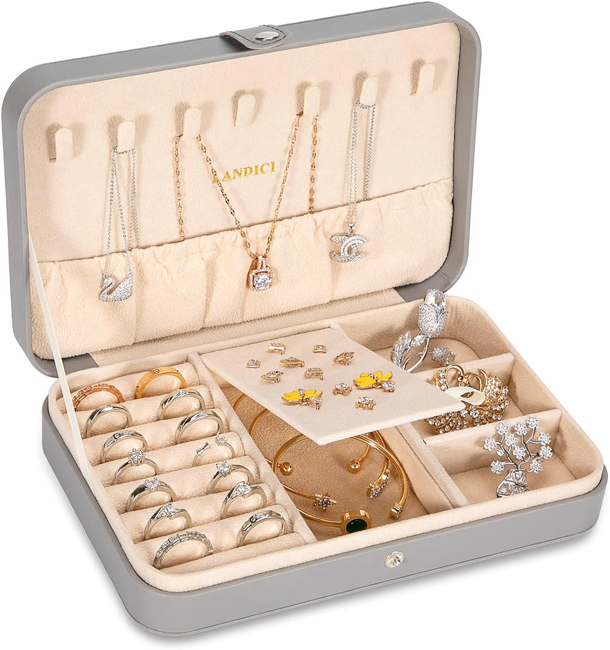 Small Jewelry Box for Women Girls, PU Leather Travel Jewelry Case, Portable Jewelry Organizer Storage Holder Display for Ring Earrings Necklace Brooch Men Kids Gift, Dark Blue