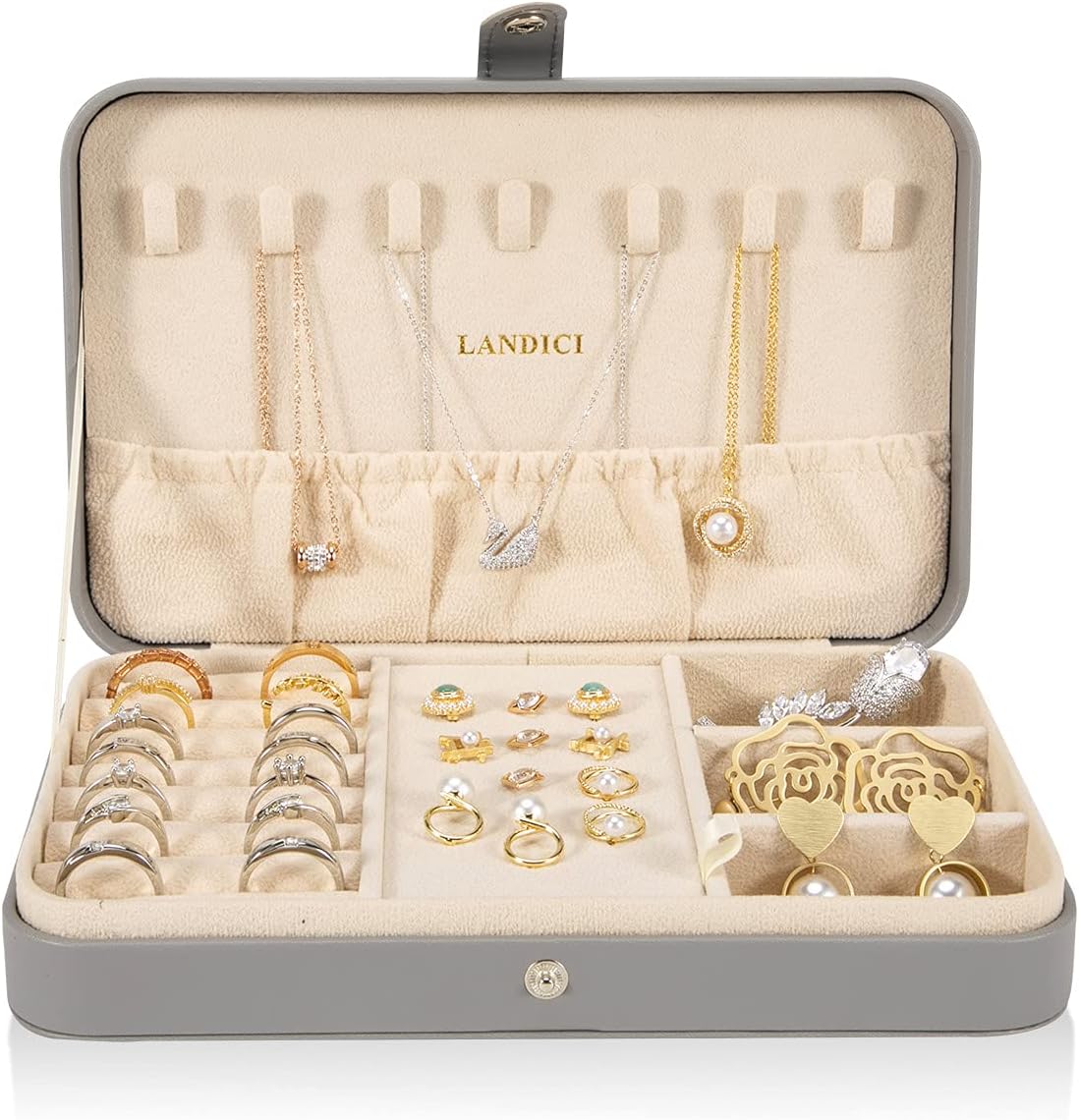 Small Jewelry Box for Women Girls, PU Leather Travel Jewelry Case, Portable Jewelry Organizer Storage Holder Display for Ring Earrings Necklace Brooch Men Kids Gift, Dark Blue
