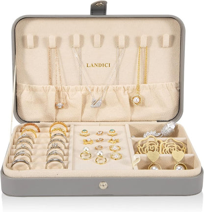Small Jewelry Box for Women Girls, PU Leather Travel Jewelry Case, Portable Jewelry Organizer Storage Holder Display for Ring Earrings Necklace Brooch Men Kids Gift, Dark Blue