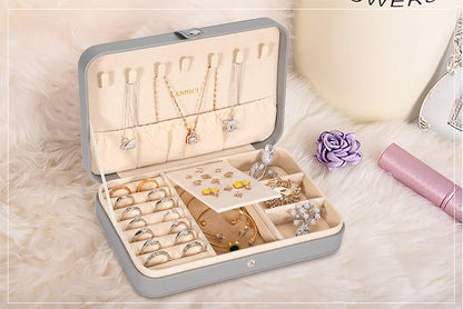 Small Jewelry Box for Women Girls, PU Leather Travel Jewelry Case, Portable Jewelry Organizer Storage Holder Display for Ring Earrings Necklace Brooch Men Kids Gift, Dark Blue