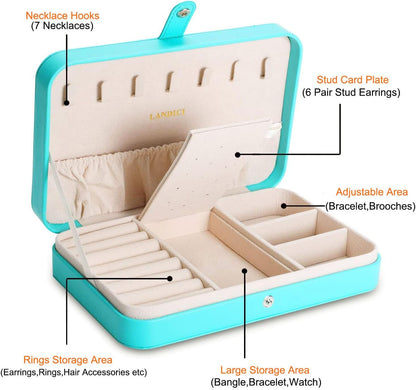 Small Jewelry Box for Women Girls, PU Leather Travel Jewelry Case, Portable Jewelry Organizer Storage Holder Display for Ring Earrings Necklace Brooch Men Kids Gift, Dark Blue