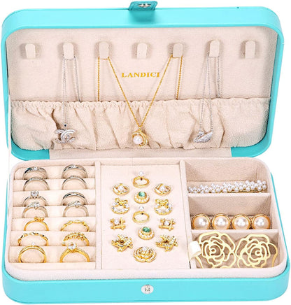Small Jewelry Box for Women Girls, PU Leather Travel Jewelry Case, Portable Jewelry Organizer Storage Holder Display for Ring Earrings Necklace Brooch Men Kids Gift, Dark Blue