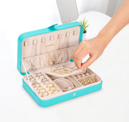 Small Jewelry Box for Women Girls, PU Leather Travel Jewelry Case, Portable Jewelry Organizer Storage Holder Display for Ring Earrings Necklace Brooch Men Kids Gift, Dark Blue