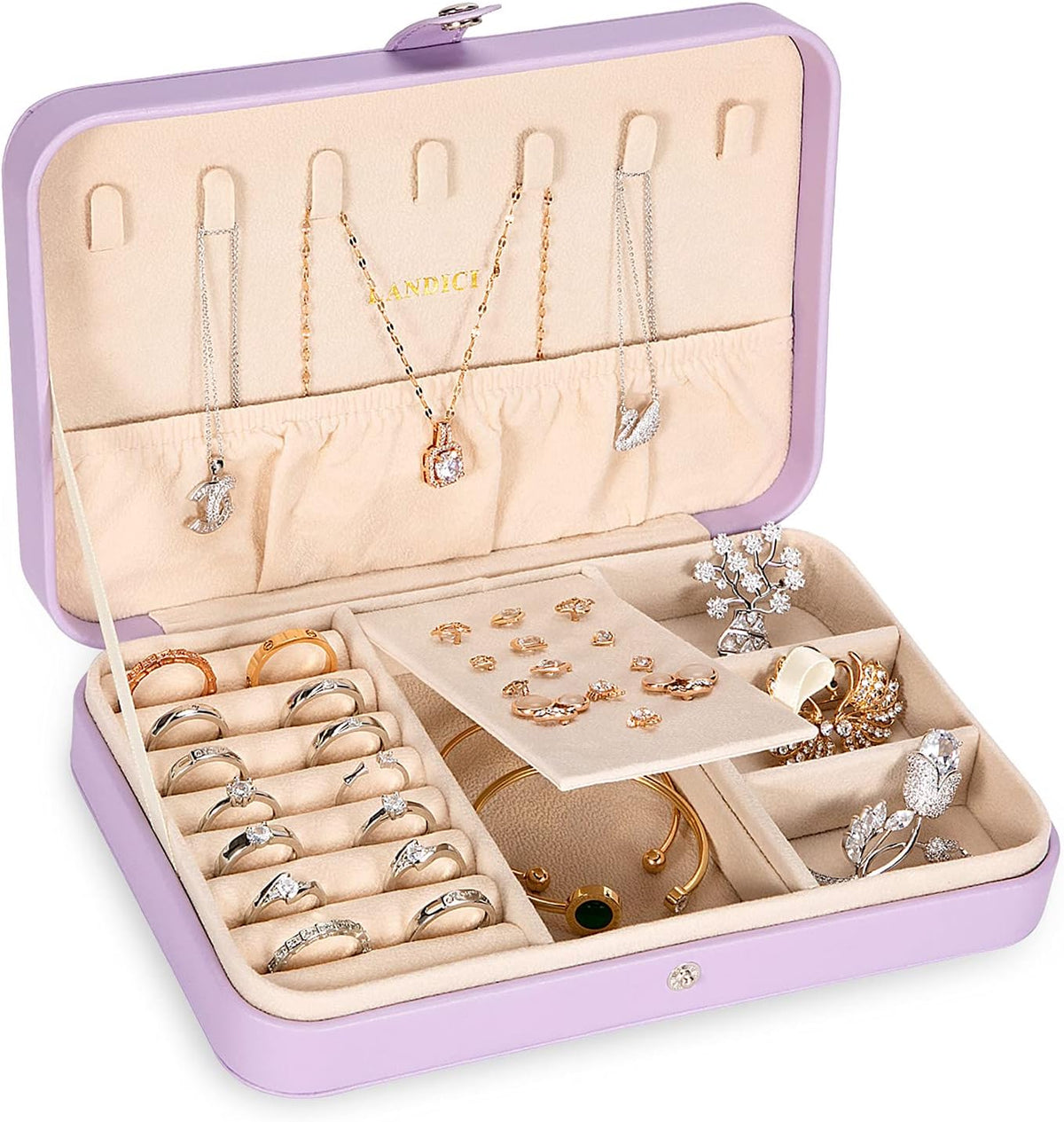Small Jewelry Box for Women Girls, PU Leather Travel Jewelry Case, Portable Jewelry Organizer Storage Holder Display for Ring Earrings Necklace Brooch Men Kids Gift, Dark Blue