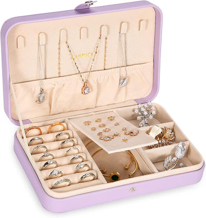 Small Jewelry Box for Women Girls, PU Leather Travel Jewelry Case, Portable Jewelry Organizer Storage Holder Display for Ring Earrings Necklace Brooch Men Kids Gift, Dark Blue