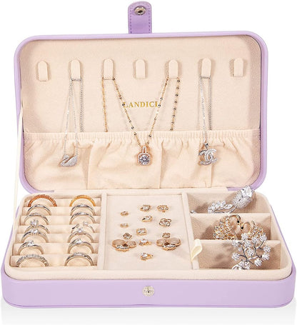 Small Jewelry Box for Women Girls, PU Leather Travel Jewelry Case, Portable Jewelry Organizer Storage Holder Display for Ring Earrings Necklace Brooch Men Kids Gift, Dark Blue