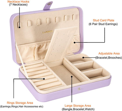 Small Jewelry Box for Women Girls, PU Leather Travel Jewelry Case, Portable Jewelry Organizer Storage Holder Display for Ring Earrings Necklace Brooch Men Kids Gift, Dark Blue