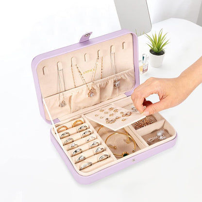 Small Jewelry Box for Women Girls, PU Leather Travel Jewelry Case, Portable Jewelry Organizer Storage Holder Display for Ring Earrings Necklace Brooch Men Kids Gift, Dark Blue