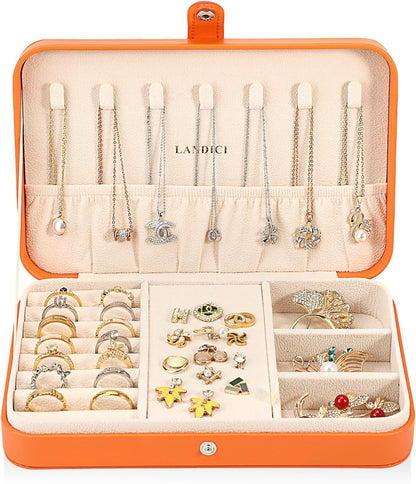 Small Jewelry Box for Women Girls, PU Leather Travel Jewelry Case, Portable Jewelry Organizer Storage Holder Display for Ring Earrings Necklace Brooch Men Kids Gift, Dark Blue