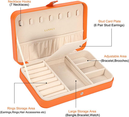 Small Jewelry Box for Women Girls, PU Leather Travel Jewelry Case, Portable Jewelry Organizer Storage Holder Display for Ring Earrings Necklace Brooch Men Kids Gift, Dark Blue