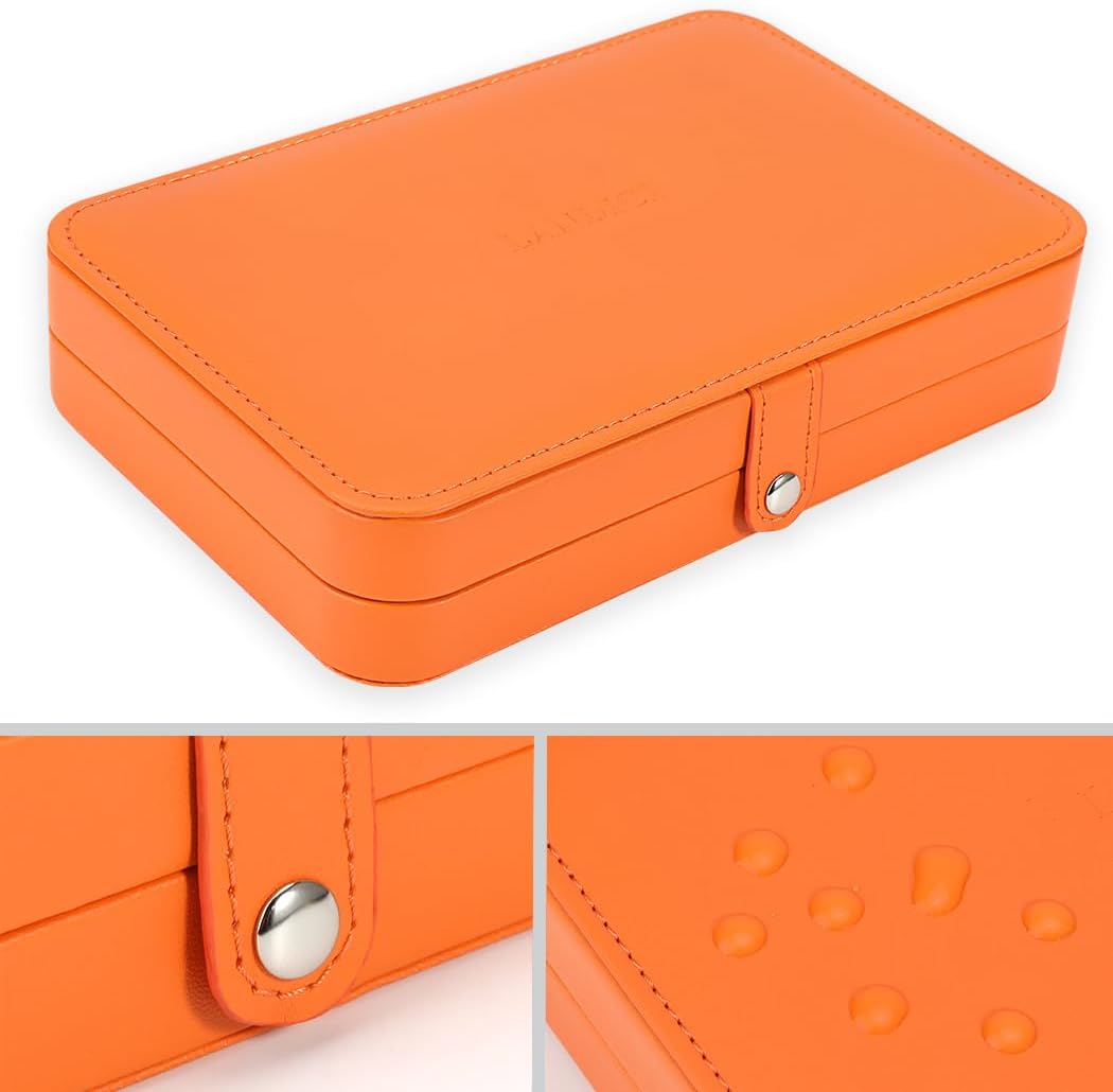 Small Jewelry Box for Women Girls, PU Leather Travel Jewelry Case, Portable Jewelry Organizer Storage Holder Display for Ring Earrings Necklace Brooch Men Kids Gift, Dark Blue