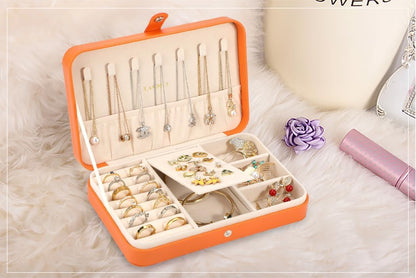 Small Jewelry Box for Women Girls, PU Leather Travel Jewelry Case, Portable Jewelry Organizer Storage Holder Display for Ring Earrings Necklace Brooch Men Kids Gift, Dark Blue