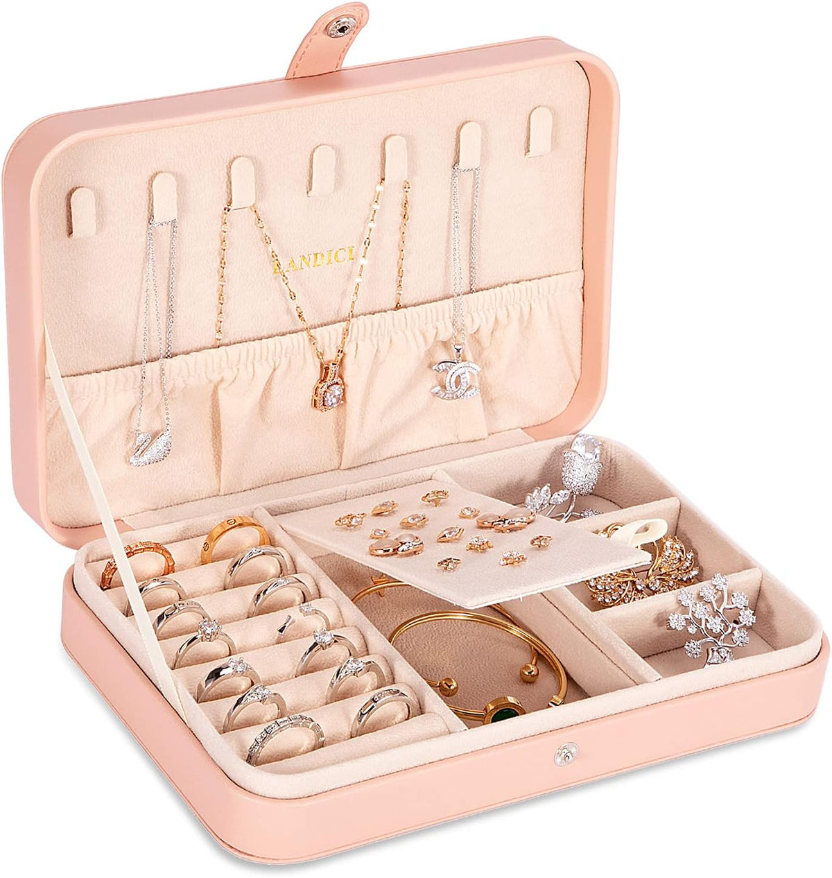Small Jewelry Box for Women Girls, PU Leather Travel Jewelry Case, Portable Jewelry Organizer Storage Holder Display for Ring Earrings Necklace Brooch Men Kids Gift, Dark Blue