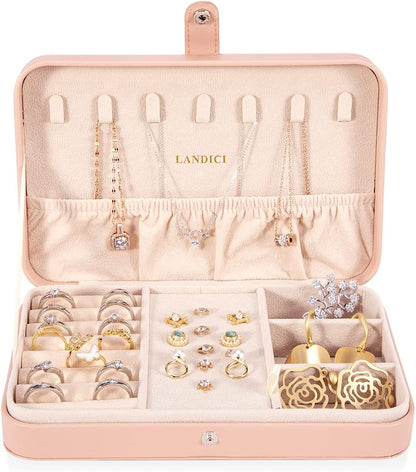 Small Jewelry Box for Women Girls, PU Leather Travel Jewelry Case, Portable Jewelry Organizer Storage Holder Display for Ring Earrings Necklace Brooch Men Kids Gift, Dark Blue