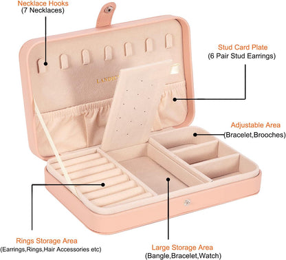 Small Jewelry Box for Women Girls, PU Leather Travel Jewelry Case, Portable Jewelry Organizer Storage Holder Display for Ring Earrings Necklace Brooch Men Kids Gift, Dark Blue