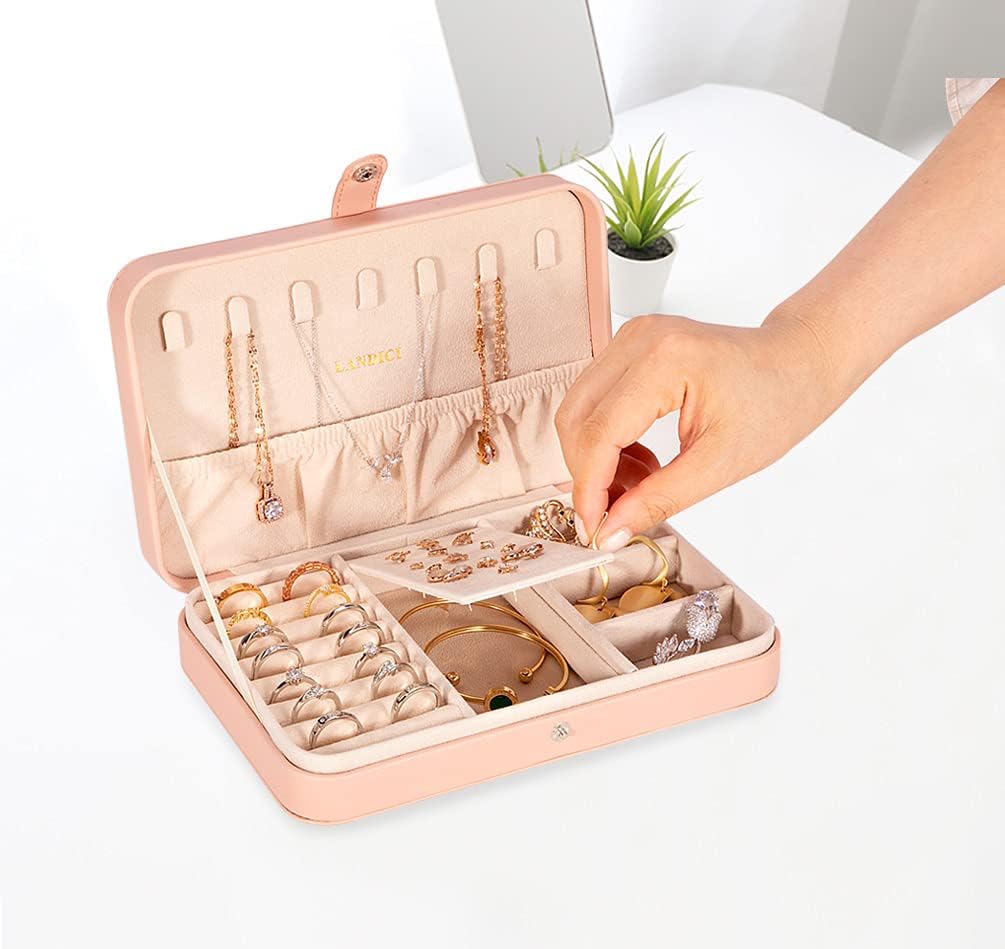 Small Jewelry Box for Women Girls, PU Leather Travel Jewelry Case, Portable Jewelry Organizer Storage Holder Display for Ring Earrings Necklace Brooch Men Kids Gift, Dark Blue