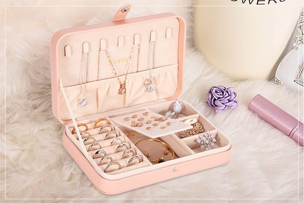 Small Jewelry Box for Women Girls, PU Leather Travel Jewelry Case, Portable Jewelry Organizer Storage Holder Display for Ring Earrings Necklace Brooch Men Kids Gift, Dark Blue