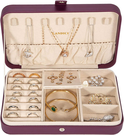 Small Jewelry Box for Women Girls, PU Leather Travel Jewelry Case, Portable Jewelry Organizer Storage Holder Display for Ring Earrings Necklace Brooch Men Kids Gift, Dark Blue