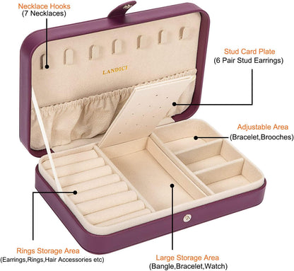 Small Jewelry Box for Women Girls, PU Leather Travel Jewelry Case, Portable Jewelry Organizer Storage Holder Display for Ring Earrings Necklace Brooch Men Kids Gift, Dark Blue