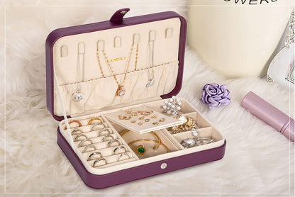 Small Jewelry Box for Women Girls, PU Leather Travel Jewelry Case, Portable Jewelry Organizer Storage Holder Display for Ring Earrings Necklace Brooch Men Kids Gift, Dark Blue