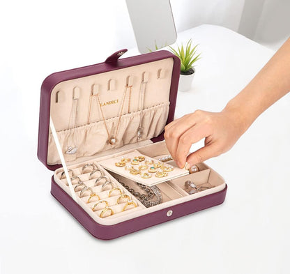Small Jewelry Box for Women Girls, PU Leather Travel Jewelry Case, Portable Jewelry Organizer Storage Holder Display for Ring Earrings Necklace Brooch Men Kids Gift, Dark Blue