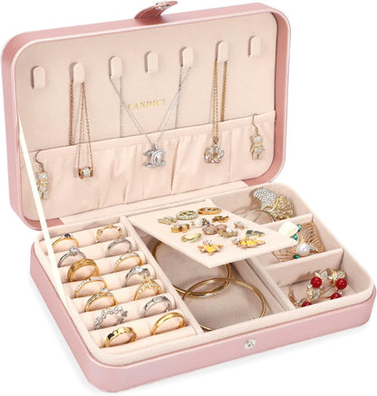 Small Jewelry Box for Women Girls, PU Leather Travel Jewelry Case, Portable Jewelry Organizer Storage Holder Display for Ring Earrings Necklace Brooch Men Kids Gift, Dark Blue