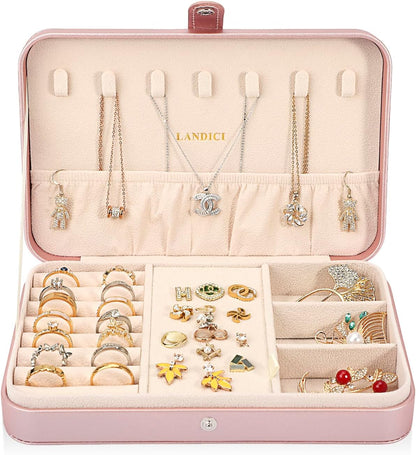 Small Jewelry Box for Women Girls, PU Leather Travel Jewelry Case, Portable Jewelry Organizer Storage Holder Display for Ring Earrings Necklace Brooch Men Kids Gift, Dark Blue