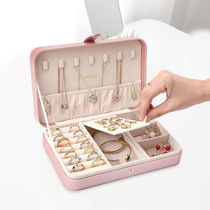Small Jewelry Box for Women Girls, PU Leather Travel Jewelry Case, Portable Jewelry Organizer Storage Holder Display for Ring Earrings Necklace Brooch Men Kids Gift, Dark Blue