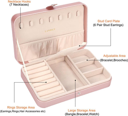 Small Jewelry Box for Women Girls, PU Leather Travel Jewelry Case, Portable Jewelry Organizer Storage Holder Display for Ring Earrings Necklace Brooch Men Kids Gift, Dark Blue