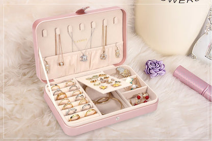 Small Jewelry Box for Women Girls, PU Leather Travel Jewelry Case, Portable Jewelry Organizer Storage Holder Display for Ring Earrings Necklace Brooch Men Kids Gift, Dark Blue