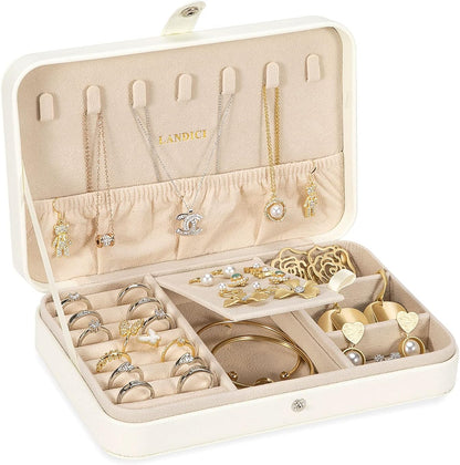 Small Jewelry Box for Women Girls, PU Leather Travel Jewelry Case, Portable Jewelry Organizer Storage Holder Display for Ring Earrings Necklace Brooch Men Kids Gift, Dark Blue