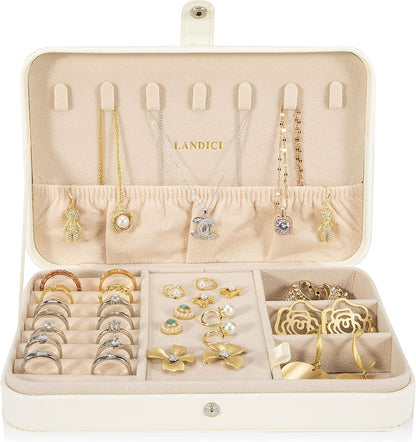 Small Jewelry Box for Women Girls, PU Leather Travel Jewelry Case, Portable Jewelry Organizer Storage Holder Display for Ring Earrings Necklace Brooch Men Kids Gift, Dark Blue