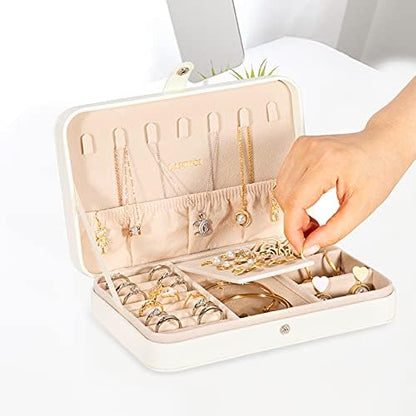Small Jewelry Box for Women Girls, PU Leather Travel Jewelry Case, Portable Jewelry Organizer Storage Holder Display for Ring Earrings Necklace Brooch Men Kids Gift, Dark Blue