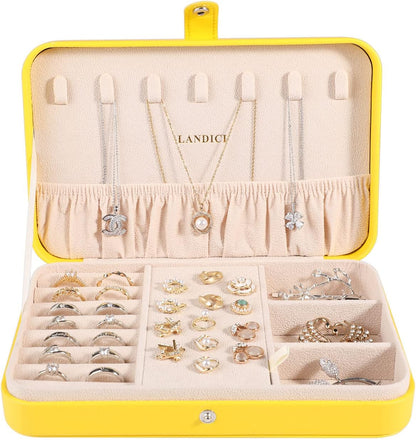 Small Jewelry Box for Women Girls, PU Leather Travel Jewelry Case, Portable Jewelry Organizer Storage Holder Display for Ring Earrings Necklace Brooch Men Kids Gift, Dark Blue