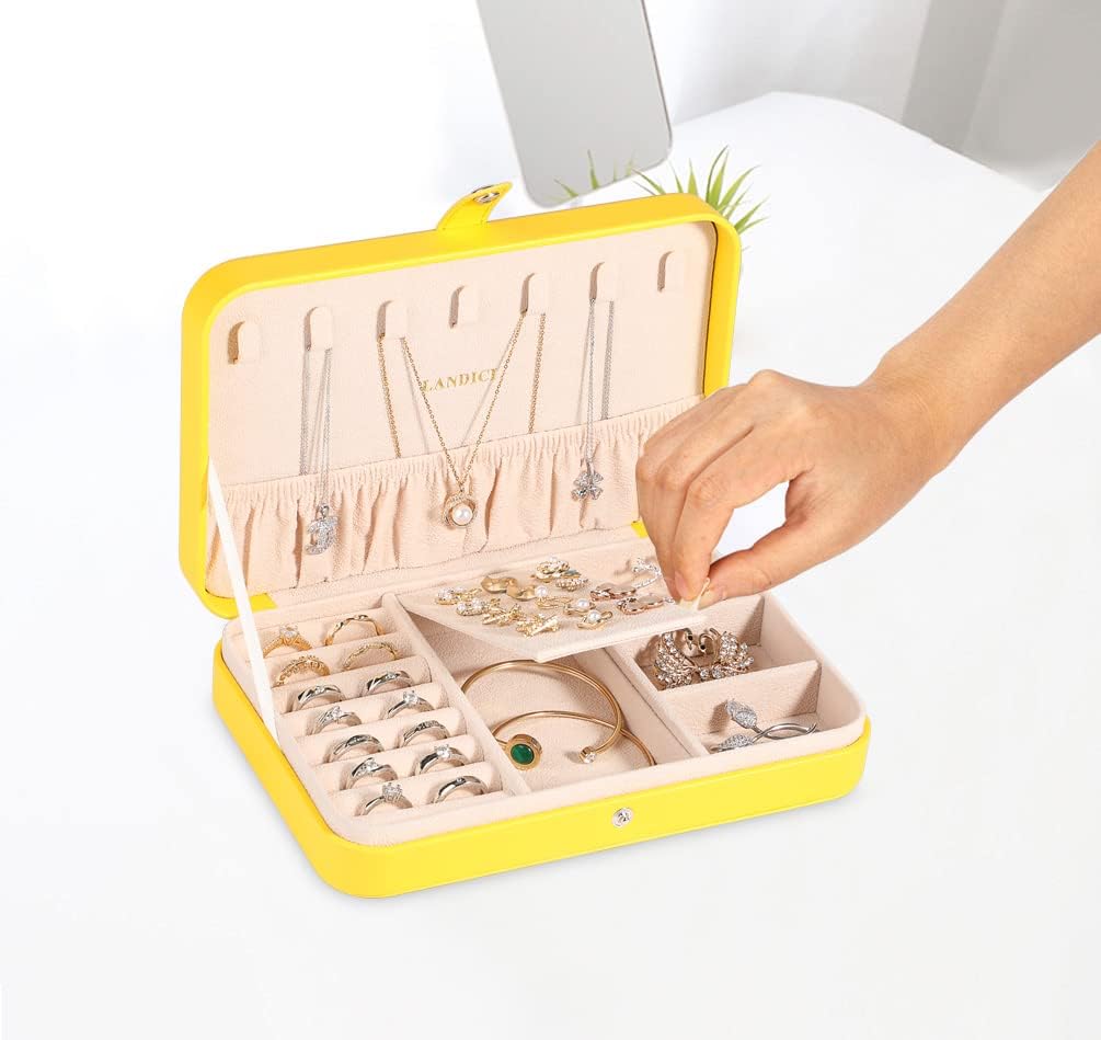 Small Jewelry Box for Women Girls, PU Leather Travel Jewelry Case, Portable Jewelry Organizer Storage Holder Display for Ring Earrings Necklace Brooch Men Kids Gift, Dark Blue