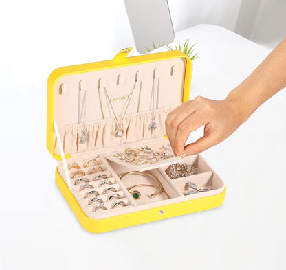 Small Jewelry Box for Women Girls, PU Leather Travel Jewelry Case, Portable Jewelry Organizer Storage Holder Display for Ring Earrings Necklace Brooch Men Kids Gift, Dark Blue