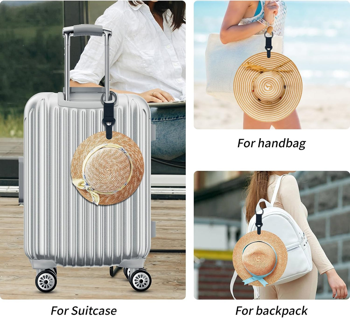 2-Pack Hat Attachment Clip for Bags - Essential Travel Accessory for Backpack, Purse, Luggage on Beach Trips & Outdoor Adventures