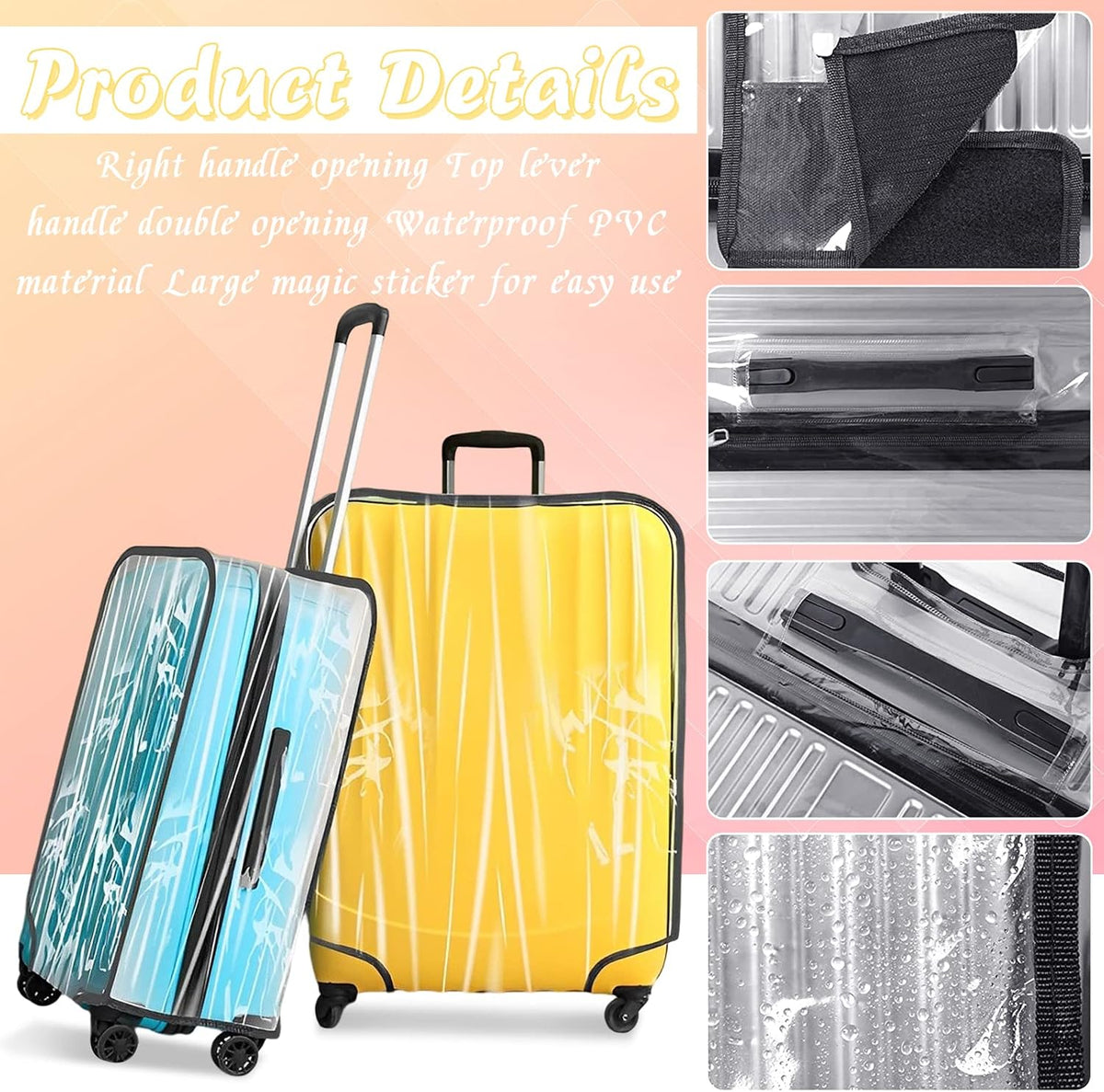 Suitcase Covers for Luggage 3 Pack 0.4mm Heavy Duty Clear PVC Waterproof
