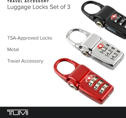 TSA Lock Box - Combination Lock for Luggage & Backpack - TSA-Approved Locks - Travel Security Accessories - Set of 3 - Black/Silver/Red
