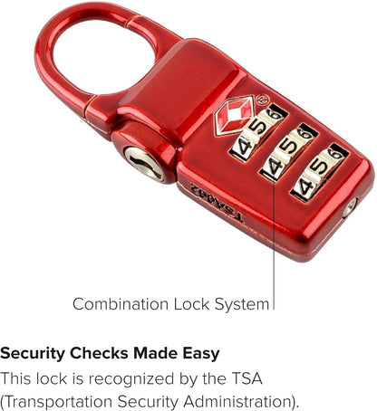 TSA Lock Box - Combination Lock for Luggage & Backpack - TSA-Approved Locks - Travel Security Accessories - Set of 3 - Black/Silver/Red