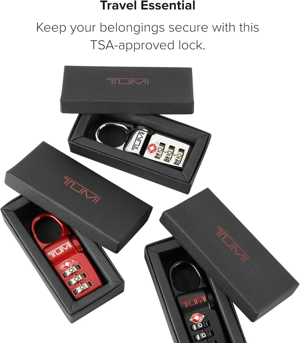 TSA Lock Box - Combination Lock for Luggage & Backpack - TSA-Approved Locks - Travel Security Accessories - Set of 3 - Black/Silver/Red