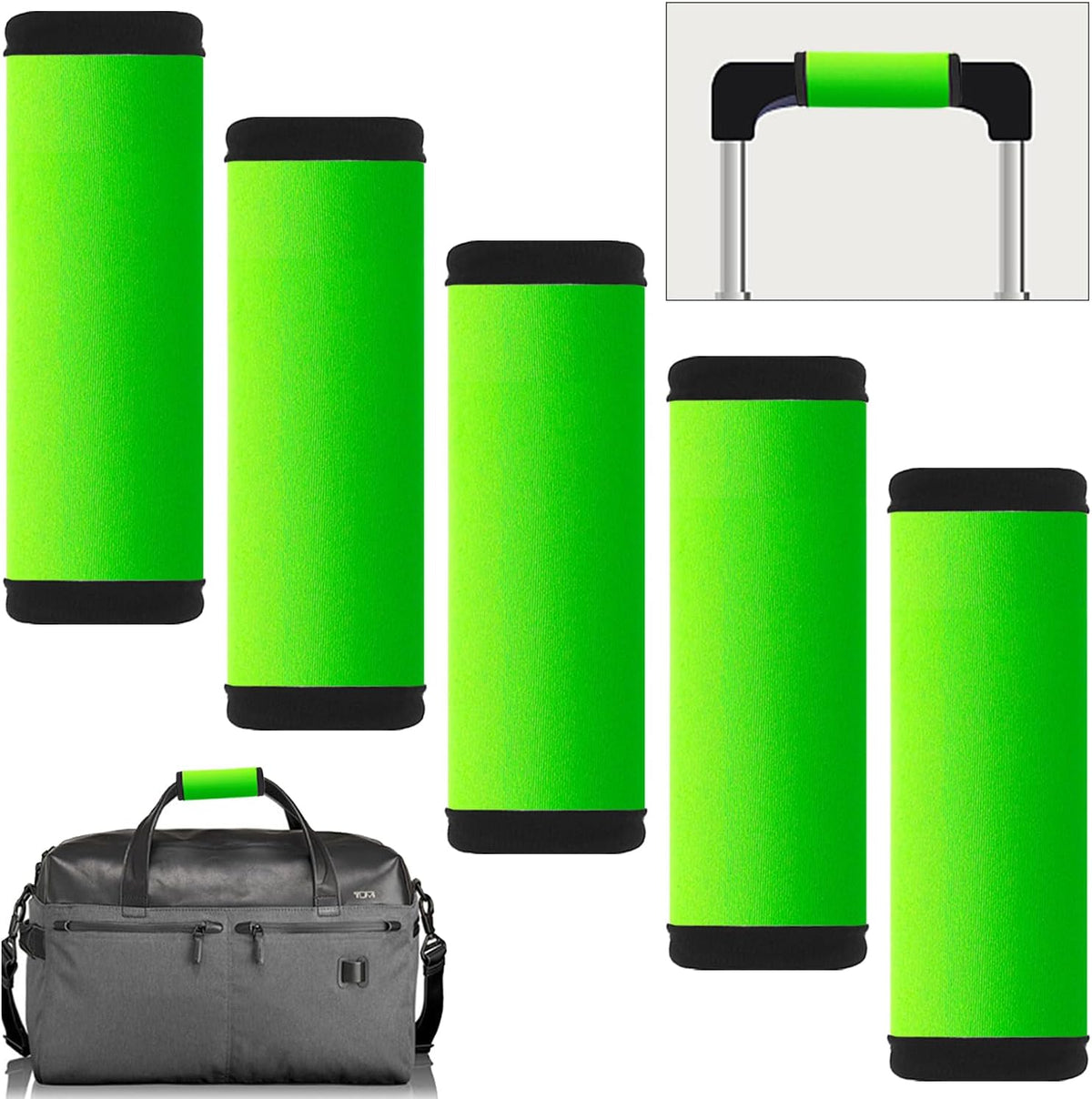 Hibate 5pcs Neoprene Luggage Handle Wrap for Suitcase Identifier Luggage Makers Covers Wraps Travel Accessories - Fluorescent Green